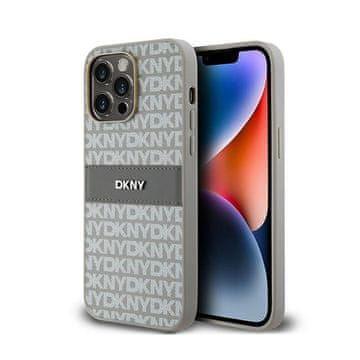 DKNY kožna maskica s mono prugama i metalnim logotipom - iPhone 14 Pro (bež)