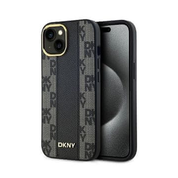 DKNY kožna maskica MagSafe s jednobojnim kariranim uzorkom - za iPhone 15 Plus / 14 Plus (crna)