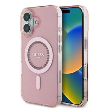 Guess IML Rhinestones MagSafe - maskica za iPhone 16 (roza)