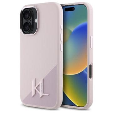 Karl Lagerfeld silikonska metalna maskica s inicijalima MagSafe - za iPhone 16 (roza)