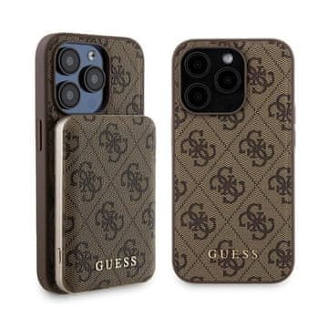 Guess Bundle Pack MagSafe 4G metalni zlatni logo - set futrola + power bank 5000mAh MagSafe iPhone 15 Pro (smeđi)