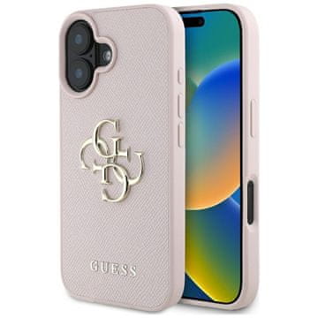 Guess Grained Big 4G Logo Small Classic Logo - Futrola za iPhone 16 (Roza)