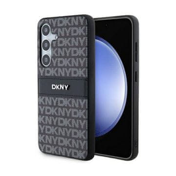 DKNY kožna mono prugasta maskica s metalnim logotipom - maskica za Samsung Galaxy S24+ (crna)