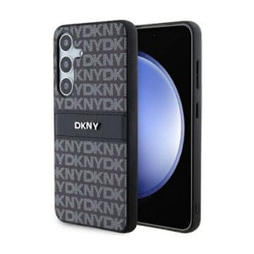 DKNY kožna mono prugasta maskica s metalnim logotipom - maskica za Samsung Galaxy S24 (crna)