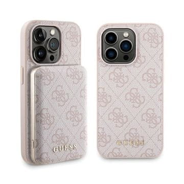 Guess Bundle Pack MagSafe 4G metalna zlatna maska s logom - set maskica + power bank 5000mAh MagSafe iPhone 14 Pro (ružičasta)