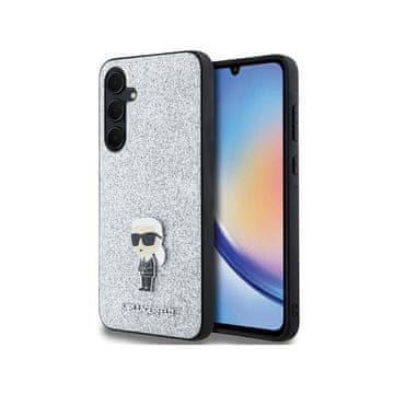 Karl Lagerfeld fiksna metalna značka s glitterom Ikonik logo - maskica za Samsung Galaxy A35 5G (srebrna)