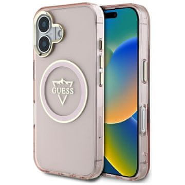 Guess IML Metal Mountain Logo MagSafe - Futrola za iPhone 16 (Roza)