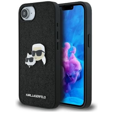 Karl Lagerfeld fiksna glitter metalna značka s glavama Karla i Choupette - maskica za iPhone 16e (crna)