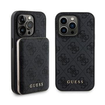 Guess Bundle Pack MagSafe 4G metalni zlatni logo - set futrola + power bank 5000mAh MagSafe iPhone 14 Pro (crni)