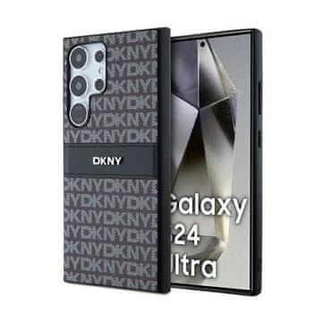 DKNY kožna mono prugasta maskica s metalnim logotipom - maskica za Samsung Galaxy S24 Ultra (crna)