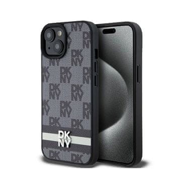 DKNY kožna maskica s jednobojnim kariranim uzorkom i tiskanim prugama - za iPhone 15 Plus / 14 Plus (crna)