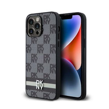 DKNY kožna maskica za iPhone 14 Pro Max s jednobojnim kariranim uzorkom i tiskanim prugama (crna)