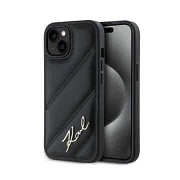 Karl Lagerfeld dijagonalno prošiveni natpis - maskica za iPhone 15 / 14 / 13 (crna)
