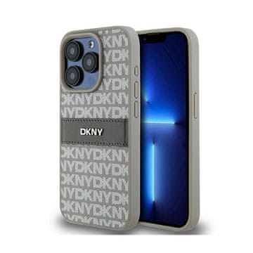 DKNY kožna maskica s mono prugama i metalnim logotipom - iPhone 15 Pro Max (bež)
