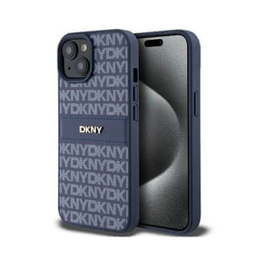DKNY kožna maskica s jednobojnim prugama i metalnim logotipom - za iPhone 15 / 14 / 13 (plava)