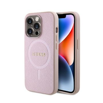 Guess Saffiano MagSafe - maskica za iPhone 15 Pro (roza)