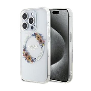 Guess IML Flowers Wreath MagSafe - maskica za iPhone 15 Pro Max (prozirna)