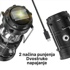 HOME & MARKER® Prenosna LED svjetiljka za kampiranje, solarno i USB punjenje, idealna za planinarenje i prikolicu (crna) | CAMPGLO