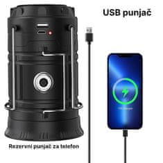 HOME & MARKER® Prenosna LED svjetiljka za kampiranje, solarno i USB punjenje, idealna za planinarenje i prikolicu (crna) | CAMPGLO