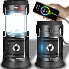 HOME & MARKER® Prenosna LED svjetiljka za kampiranje, solarno i USB punjenje, idealna za planinarenje i prikolicu (crna) | CAMPGLO