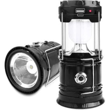 HOME & MARKER® Prenosna LED svjetiljka za kampiranje, solarno i USB punjenje, idealna za planinarenje i prikolicu (crna) | CAMPGLO