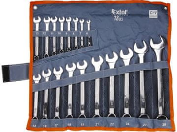 Extol Premium (6734) kombinirani ključevi, set od 18 komada, 6-7-8-9-10-11-12-13-14-16-17-18-19-21-22-24-27-30 mm, potpuno polirani, CrV