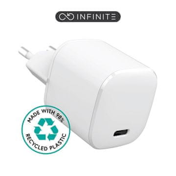 eSTUFF INFINITE (GRS) USB-C punjač EU PD 20W. 1 x USB-C. Bijeli. 98% reciklirane plastik