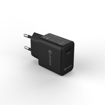 eSTUFF USB-C punjač EU PD 20W. 1 x USB-C. Crna