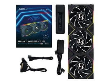 Lian Li UNI FAN TL bežični LCD ventilator za kućište, obrnute oštrice, ARGB, 3 komada + kontroler, crni (12RTLLCD1W3B)
