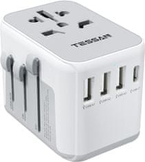 Tessan 633FC putni adapter, 3× USB-A, 1× USB-C