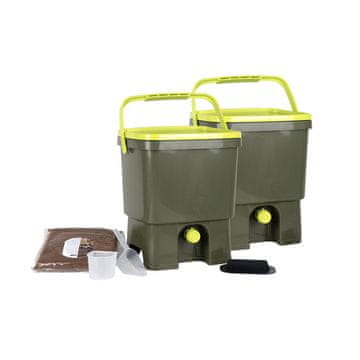 Skaza Bokashki Organko set od dvije kompostne kante, 2×16 L, maslinasto/zelene (102638)