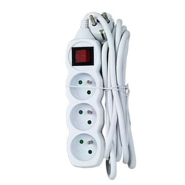Produžni kabel s 3 utičnice i prekidačem, 3 m, bijeli, ELK211W