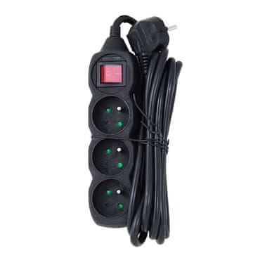 Produžni kabel s 3 utičnice i prekidačem, crni, ELK211K