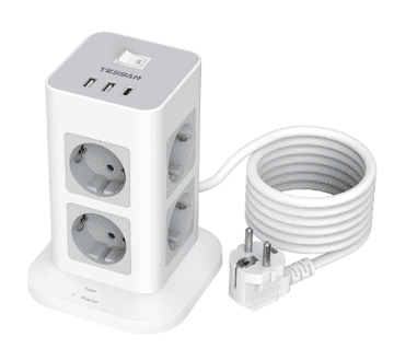 Tessan TPS03-DE-C produžni kabel, 8x AC, 2x USB-A, 1x USB-C, 1700 J, 2 m