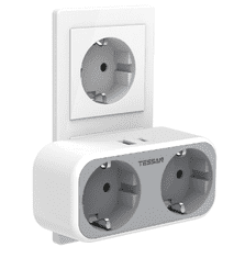 Tessan TS-WS02DE00 zidna utičnica, 2× AC, 1× USB-A, 1× USB-C, punjenje 25 W