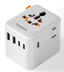 Tessan Putni adapter TS-WTA08, 1× AC, 2× USB-A, 3× USB-C