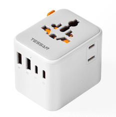 Tessan Putni adapter TS-WTA10, 1× AC, 2× USB-A, 2× USB-C