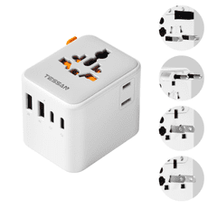Tessan Putni adapter TS-WTA10, 1× AC, 2× USB-A, 2× USB-C