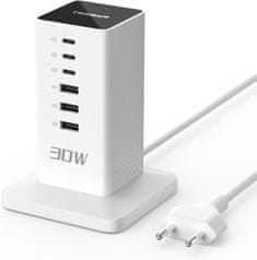 CS04-EU-WH stolna stanica za punjenje, 3× USB-C, 3× USB-A, 30 W