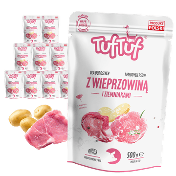 TufTuf mokra hrana za psa Svinjetina s krumpirom, vrećica 10x500g