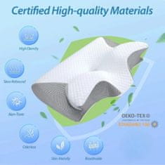 Netscroll Ergonomski jastuk od memorijske pjene za spavanje na boku, leđima i trbuhu, protiv bolova u vratu, s perivom navlakom i podesivom visinom, ButterflyPillow