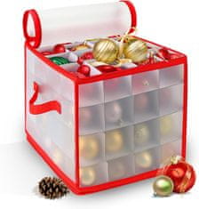 Netscroll Kutija za pohranu 64 božićna ukrasa s ručkama, prozirnim poklopcem, dvostrukim patentnim zatvaračem i sklopivim dizajnom, BallsBox.