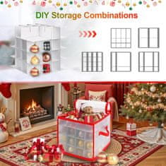 Netscroll Kutija za pohranu 64 božićna ukrasa s ručkama, prozirnim poklopcem, dvostrukim patentnim zatvaračem i sklopivim dizajnom, BallsBox.