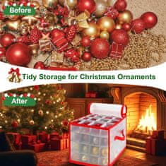 Netscroll Kutija za pohranu 64 božićna ukrasa s ručkama, prozirnim poklopcem, dvostrukim patentnim zatvaračem i sklopivim dizajnom, BallsBox.