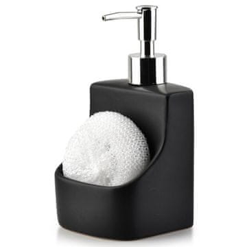 Vilde Dozator tekućine za pranje posuđa s posudom za spužvu i spužvom, keramički, crni, 400 ml
