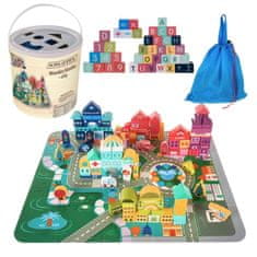 Kruzzel drvene kocke grad - 100 komada s podlogom, vozilima i figurama