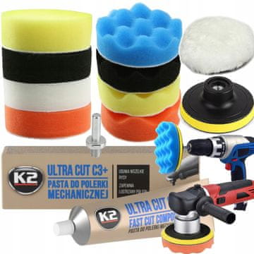 K2 set paste za poliranje + spužve ZA poliranje boje i uklanjanje ogrebotina