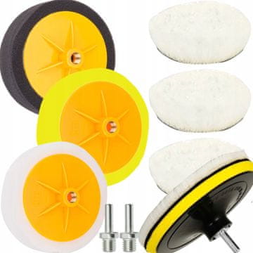 Set od 3 x krznene + 3 x spužve za poliranje, odvijač s čičkom 150 mm