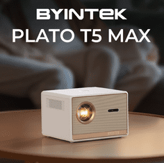 Byintek PLATO T5 MAX prijenosni LED projektor, GoogleTV, WIFI 6, Bluetooth, 1000 ANSI lumena, STEREO zvučnici, autofokus, dijeljenje zaslona, maksimalno 4K UHD