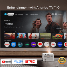 Byintek PLATO T5 MAX prijenosni LED projektor, GoogleTV, WIFI 6, Bluetooth, 1000 ANSI lumena, STEREO zvučnici, autofokus, dijeljenje zaslona, maksimalno 4K UHD